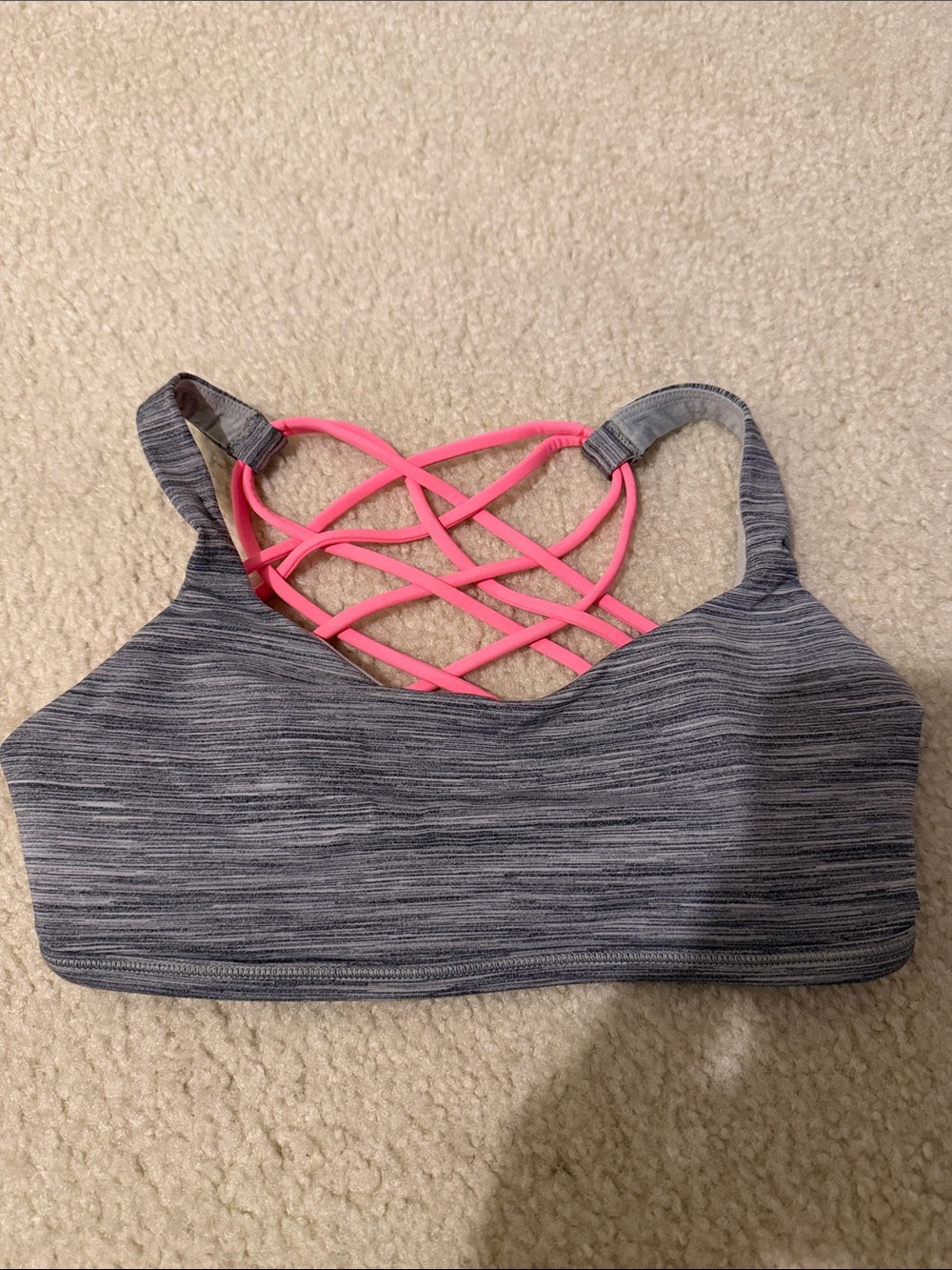 lululemon athletica Heather Gray Sports Bra with Pink Strappy Back